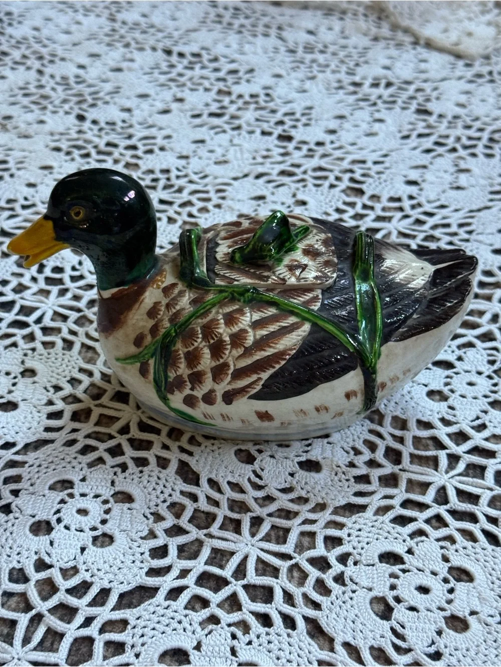 Vintage 1987 Ceramic Mallard Duck Teapot Hand Painted
